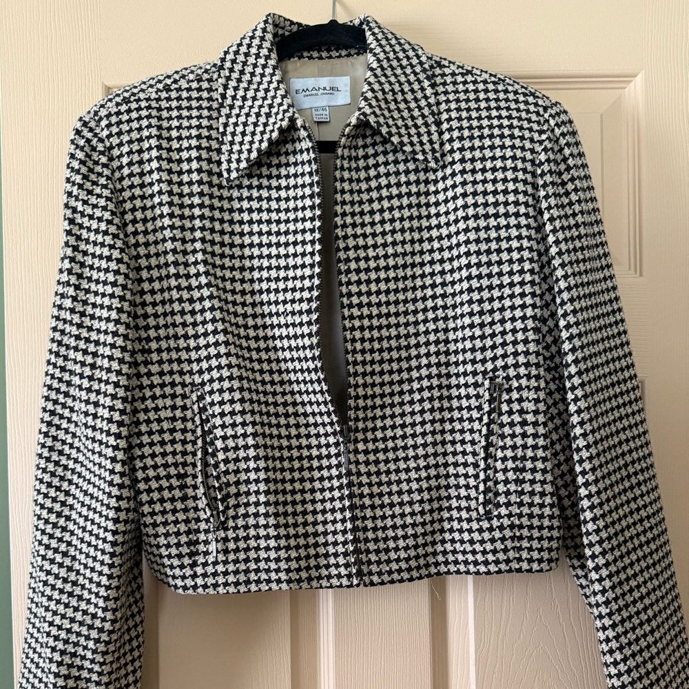 Vintage Emanuel Ungaro Chocolate and cream  Houndstooth Blazer, Size 12